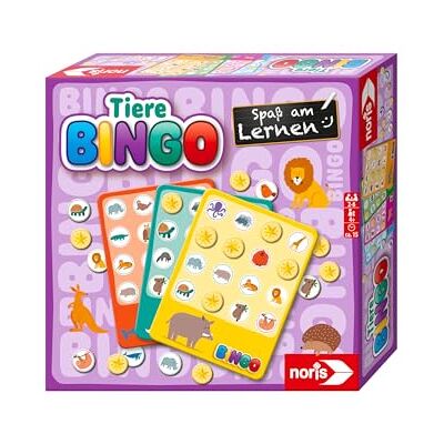 noris Animali Bingo – Riconoscere e assegnare animali con 6 lavagne bingo, 26 dischi animali, 69 chip, sacchetto di stoffa e istruzioni in 4 lingue, gioco educativo a partire dai 4 anni in su noris Animali Bingo – Riconoscere e assegnare animali con 6 lavagne bingo, 26 dischi animali, 69 chip, sacchetto di stoffa e istruzioni in 4 lingue, gioco educativo a partire dai 4 anni in su