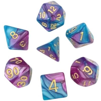 Rio Set di 7 dadi in scatola – Fusione blu e viola chiaro Rio Set di 7 dadi in scatola – Fusione blu e viola chiaro