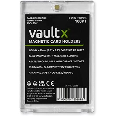 Vault X Portacarte Magnetici 100pt per Carte da Collezione, Custodie Rigide One Touch con Protezione UV, Esposizione Trasparente per Giochi di Carte Collezionabili, Sport, TCG (Confezione da 5) Vault X Portacarte Magnetici 100pt per Carte da Collezione, Custodie Rigide One Touch con Protezione UV, Esposizione Trasparente per Giochi di Carte Collezionabili, Sport, TCG (Confezione da 5)