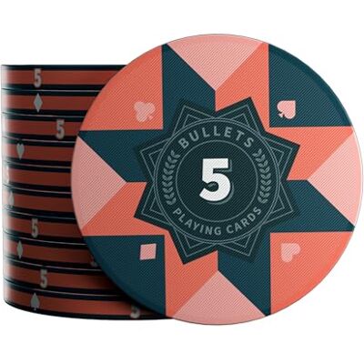 Bullets Playing Cards , Poker Chip Paulie in ceramica con valori, rotolo da 25 (rosso, 5 pezzi) Bullets Playing Cards , Poker Chip Paulie in ceramica con valori, rotolo da 25 (rosso, 5 pezzi)