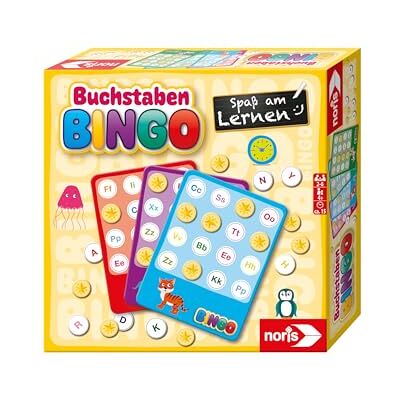 noris Lettere Bingo – Facilissimo imparare l'ABC, con 6 lavagne bingo, 26 fette di lettere, 69 chip, sacchetto di stoffa e istruzioni in 4 lingue, gioco educativo a partire dai 4 anni in su noris Lettere Bingo – Facilissimo imparare l'ABC, con 6 lavagne bingo, 26 fette di lettere, 69 chip, sacchetto di stoffa e istruzioni in 4 lingue, gioco educativo a partire dai 4 anni in su