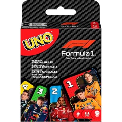 Mattel UNO F1 Gioco di Carte, 7+ anni, 2-10 giocatori Grafica della Formula 1, carta speciale "Sorpasso" per bambini, ragazzi e famiglie, JMF10 Mattel UNO F1 Gioco di Carte, 7+ anni, 2-10 giocatori Grafica della Formula 1, carta speciale "Sorpasso" per bambini, ragazzi e famiglie, JMF10