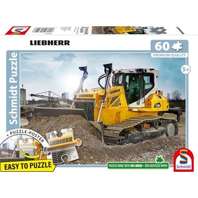 Schmidt Spiele Liebherr, bulldozer PR736, puzzle per bambini in cartone erboso, 60 pezzi, Multicolore Schmidt Spiele Liebherr, bulldozer PR736, puzzle per bambini in cartone erboso, 60 pezzi, Multicolore