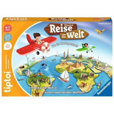 Ravensburger tiptoi game 00117 Unsere Reise um die Welt gioco educativo per bambini dai 4 anni in su, gioco educativo di geografia per ragazzi e ragazze, per 1-4 giocatori Ravensburger tiptoi game 00117 Unsere Reise um die Welt gioco educativo per bambini dai 4 anni in su, gioco educativo di geografia per ragazzi e ragazze, per 1-4 giocatori