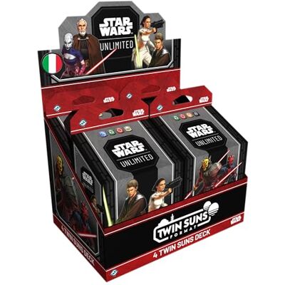 Asmodee – STAR WARS UNLIMITED TCG: TWIN SUNS DECK DISPLAY – 4 Mazzi Multiplayer Già Pronti da 80 Carte – Guerre dei Cloni – Contenuti Esclusivi – 3-4 Giocatori – 12+ Anni – Edizione in Italiano Asmodee – STAR WARS UNLIMITED TCG: TWIN SUNS DECK DISPLAY – 4 Mazzi Multiplayer Già Pronti da 80 Carte – Guerre dei Cloni – Contenuti Esclusivi – 3-4 Giocatori – 12+ Anni – Edizione in Italiano