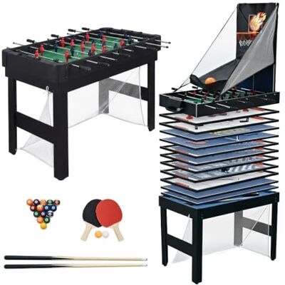 Relaxdays Tavolo da gioco 20 in 1, calcio balilla, biliardo, nero Relaxdays Tavolo da gioco 20 in 1, calcio balilla, biliardo, nero