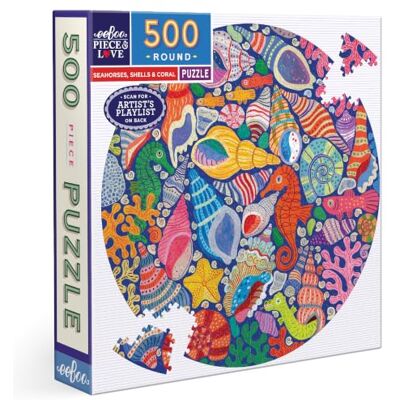 eeBoo piece & love Seahorses, Shells & Coral-500 pc 500 pezzi Cavallucci e Coralli – Puzzle per adulti in cartone-Formato rotondo-Mondo marino Illustrato-Diametro 58,5 cm, eeBoo piece & love Seahorses, Shells & Coral-500 pc 500 pezzi Cavallucci e Coralli – Puzzle per adulti in cartone-Formato rotondo-Mondo marino Illustrato-Diametro 58,5 cm,