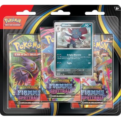 Pokémon : confezione da tre buste (Weavile) dell’espansione Megaevoluzione Fiamme Spettrali del GCC (una carta promozionale olografica e tre buste di espansione) Pokémon : confezione da tre buste (Weavile) dell’espansione Megaevoluzione Fiamme Spettrali del GCC (una carta promozionale olografica e tre buste di espansione)