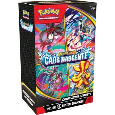 Pokémon : confezione di buste dell’espansione Megaevoluzione Caos Nascente del GCC (sei buste di espansione), Edizione in Italiano Pokémon : confezione di buste dell’espansione Megaevoluzione Caos Nascente del GCC (sei buste di espansione), Edizione in Italiano