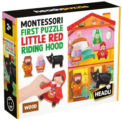 Headu Montessori First Puzzle Little Red Riding Hood Grandi pezzi e grandi sagome di legno Puzzle Educativo Bambini 2-4 anni, Made in Italy Headu Montessori First Puzzle Little Red Riding Hood Grandi pezzi e grandi sagome di legno Puzzle Educativo Bambini 2-4 anni, Made in Italy