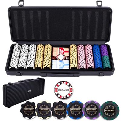 Engelhart 320960 Set Poker Valigetta in Metallo Nero con 500 Gettoni (14 g) Senza Numero, 2 Set di Carte, 1 Bottone da Croupier, 5 Dadi Engelhart 320960 Set Poker Valigetta in Metallo Nero con 500 Gettoni (14 g) Senza Numero, 2 Set di Carte, 1 Bottone da Croupier, 5 Dadi