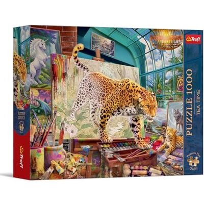 Trefl Premium Plus Quality Puzzle Tea Time: Leopardi nello studio di pittura 1000 pezzi, serie Dipinti nostalgici, per adulti e ragazzi dai 14 anni in su Trefl Premium Plus Quality Puzzle Tea Time: Leopardi nello studio di pittura 1000 pezzi, serie Dipinti nostalgici, per adulti e ragazzi dai 14 anni in su