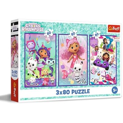 Trefl Puzzle 3in1: Gabby's Dollhouse, I Giorni Colorati di Gabby 3 x 80 Pezzi, Confezione con Tre Puzzle per Bambini dai 5 anni Trefl Puzzle 3in1: Gabby's Dollhouse, I Giorni Colorati di Gabby 3 x 80 Pezzi, Confezione con Tre Puzzle per Bambini dai 5 anni