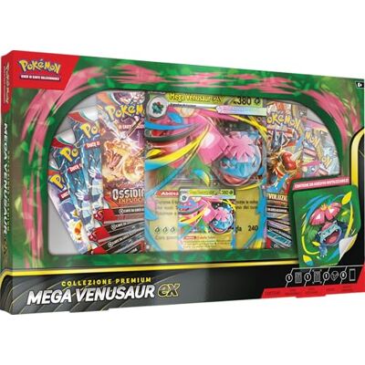 Pokémon : collezione premium Mega Venusaur-ex del GCC (carta promozionale olografica, una carta promozionale lenticolare gigante e otto buste di espansione) Pokémon : collezione premium Mega Venusaur-ex del GCC (carta promozionale olografica, una carta promozionale lenticolare gigante e otto buste di espansione)