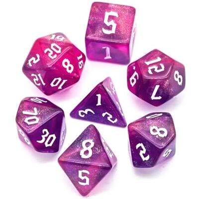 Rio Set di 7 dadi in resina in scatola – rosa glitter Rio Set di 7 dadi in resina in scatola – rosa glitter
