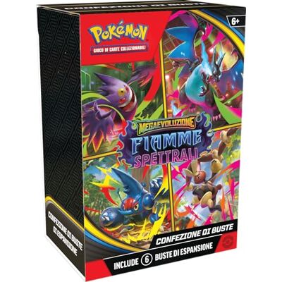 Pokémon : confezione di buste dell’espansione Megaevoluzione Fiamme Spettrali del GCC (sei buste di espansione) Pokémon : confezione di buste dell’espansione Megaevoluzione Fiamme Spettrali del GCC (sei buste di espansione)