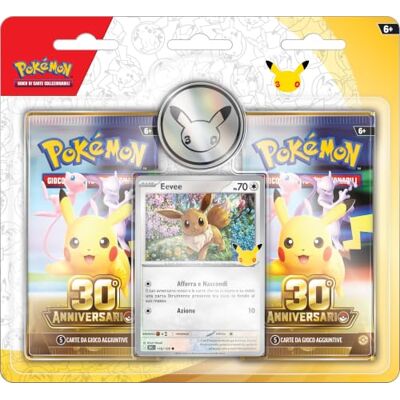 Pokémon : confezione da due buste dell’espansione 30° Anniversario del GCC (1 carta olografica, 1 moneta e 2 buste di espansione), Edizione in Italiano Pokémon : confezione da due buste dell’espansione 30° Anniversario del GCC (1 carta olografica, 1 moneta e 2 buste di espansione), Edizione in Italiano