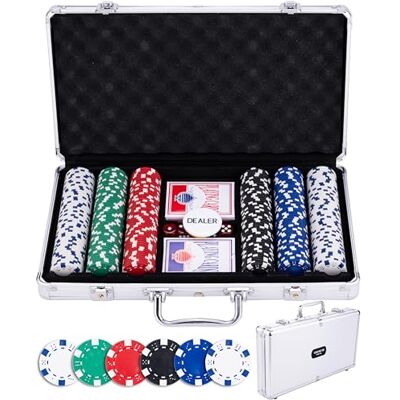 Engelhart 320910 Set da Poker Valigetta in Metallo Argentato con 300 Gettoni (11,5 g), 2 Set di Carte, 3 Bottoni da Croupier, 5 Dadi Engelhart 320910 Set da Poker Valigetta in Metallo Argentato con 300 Gettoni (11,5 g), 2 Set di Carte, 3 Bottoni da Croupier, 5 Dadi