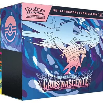 Pokémon : set Allenatore Fuoriclasse dell’espansione Megaevoluzione Caos Nascente del GCC (1 carta promozionale figura intera, 9 buste di espansione e accessori premium), Edizione in Italiano Pokémon : set Allenatore Fuoriclasse dell’espansione Megaevoluzione Caos Nascente del GCC (1 carta promozionale figura intera, 9 buste di espansione e accessori premium), Edizione in Italiano
