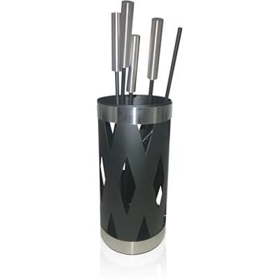 Relaxdays Set Attrezzi Camino 5 Pezzi, Pala, Grattugia, Spazzola, Pinze, Supporto, 35x17x17cm, Nero/Silver Relaxdays Set Attrezzi Camino 5 Pezzi, Pala, Grattugia, Spazzola, Pinze, Supporto, 35x17x17cm, Nero/Silver