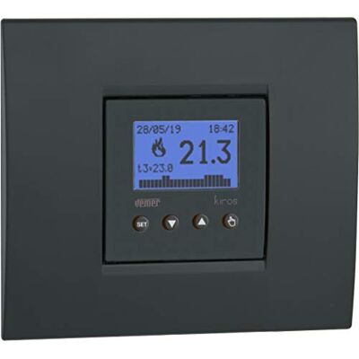 VEMER KIROS Cronotermostato Digitale da Incasso 2 Moduli, Compatibile con Scatole d'Incasso 503,504,506, Alimentazione 230V, Grigio Antracite e Bianco VEMER KIROS Cronotermostato Digitale da Incasso 2 Moduli, Compatibile con Scatole d'Incasso 503,504,506, Alimentazione 230V, Grigio Antracite e Bianco