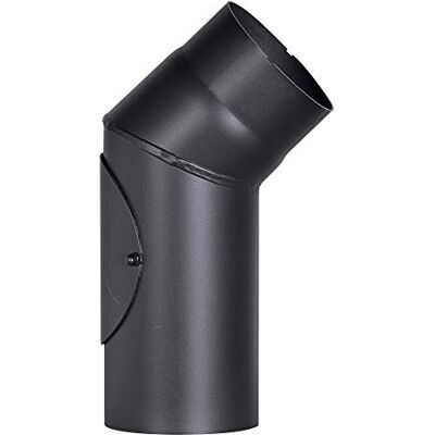 FIREFIX Tubo a gomito in acciaio spesso 2 mm (tubo fumo) di diametro 130 mm, per stufe e fuochi da camino, Senotherm, nero, 45 gradi, con porta di pulizia FIREFIX Tubo a gomito in acciaio spesso 2 mm (tubo fumo) di diametro 130 mm, per stufe e fuochi da camino, Senotherm, nero, 45 gradi, con porta di pulizia