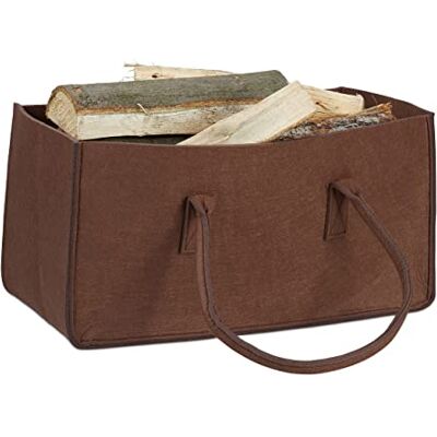 Relaxdays Borsa portalegna per camino in feltro cesto portatile portariviste pieghevole HxLxP: 25 x 25 x 50 cm marrone Relaxdays Borsa portalegna per camino in feltro cesto portatile portariviste pieghevole HxLxP: 25 x 25 x 50 cm marrone