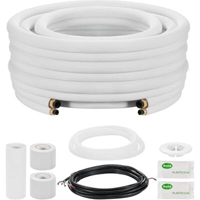 VEVOR Set di Tubi Mini Split da 7,6 m Tubo in Rame per Aria Condizionata con Diametro Esterno di 9,5 e 15,9 mm, Raccordi di Qualità Elevata, per Sistemi di Climatizzazione Mini Split HVAC VEVOR Set di Tubi Mini Split da 7,6 m Tubo in Rame per Aria Condizionata con Diametro Esterno di 9,5 e 15,9 mm, Raccordi di Qualità Elevata, per Sistemi di Climatizzazione Mini Split HVAC