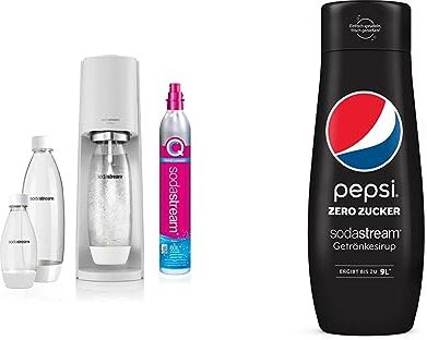 sodastream Terra Megapack, Gasatore d’acqua per trasformare l’acqua in acqua frizzante & Concentrato per la preparazione di bevande dissetanti gassate al gusto Pepsi Max. 440ml