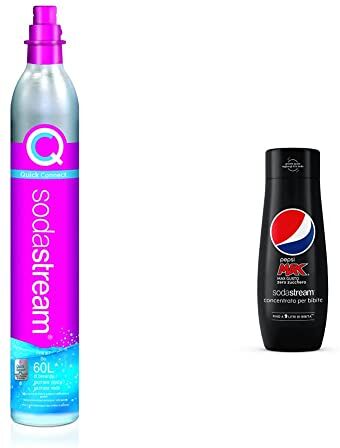 sodastream Cilindro Co2 Addizionale CQC con attacco rapido, bombola Co2 per gasatori  TERRA DUO & Concentrato per la preparazione di bevande dissetanti gassate Pepsi Max440ml fino a 9 litri