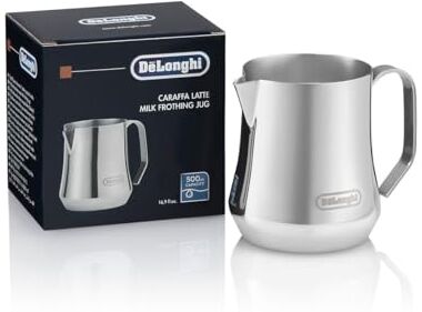 DeLonghi Milk Frothing Jug, Bricco per Montare il Latte con Comoda Impugnatura, Ideale per Cappuccino, Caffelatte e Latte Macchiato, Capacità 500 ml, Acciaio Inossidabile