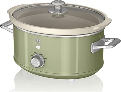 Swan Retro  Slow Cooker 3,5L Contenitore di Cottura rimovibile, Ceramic Non-Stick PFOA & PTFE Free, 3 Livelli di Temperatura, Coperchio di Vetro, Design Vintage, Verde, 200W