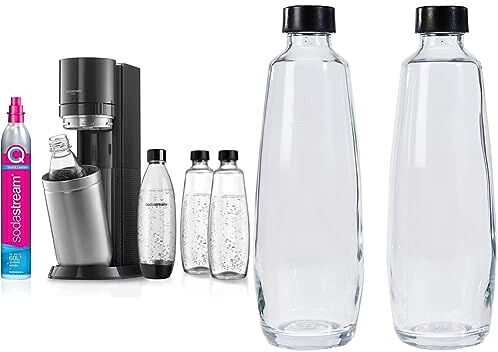 sodastream Duo Megapack, Gasatore D’Acqua Per Trasformare L’Acqua In Acqua Frizzante, Nero & Nero, 10x19.5x29 Bipack Bottiglie di Vetro da 1L compatibili con SOLO con  Duo 2x1L, Sintetico