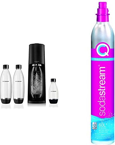 sodastream Terra Megapack, Gasatore D’Acqua Per Trasformare L’Acqua In Acqua Frizzante, 28,8 X 19.5 X 43.6, Nero & Cilindro Co2 Addizionale CQC con attacco rapido, bombola Co2 alimentare