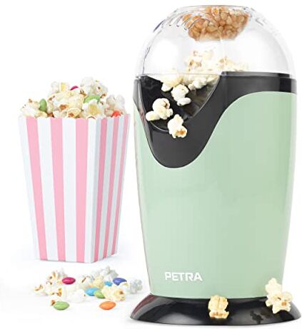 Petra PT0493GRVDEEU7 Macchina per popcorn elettrica ad aria, macchina retrò per popcorn dolci e salati, 1200 W, senza olio, dolci sani, misurino incluso, Senza BPA, popcorn in meno di 3 minuti, verde