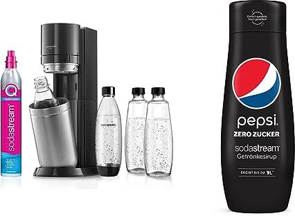 sodastream Duo Megapack, Gasatore D’Acqua Per Trasformare L’Acqua In Acqua Frizzante, Nero & Concentrato per la preparazione di bevande dissetanti gassate al gusto Pepsi Max. 440ml