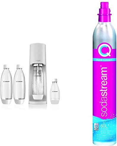 sodastream Terra Megapack, Gasatore d’acqua per trasformare l’acqua in acqua frizzante, incluso cilindro contente Co2 & Cilindro Co2 Addizionale CQC con attacco rapido