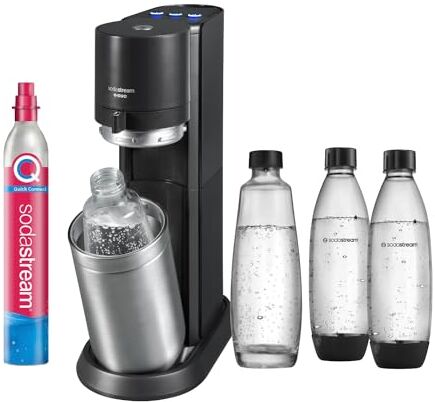 SodaStream E-Duo, spruzzatore elettrico con cilindro CO2, bottiglia di vetro e 2 bottiglie di plastica lavabili in lavastoviglie, altezza: 44 cm, colore: titanio