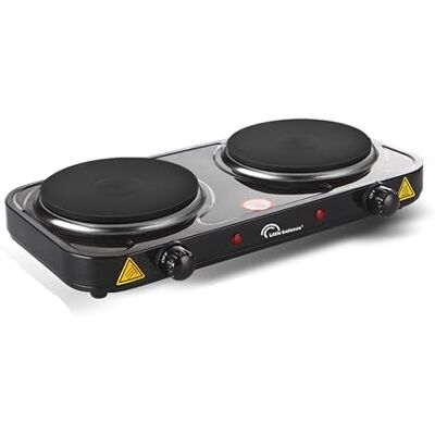 LITTLE BALANCE Little Cook Duo Vintage, piano cottura elettrico doppio, ideale per studenti, campeggio, ufficio, piccoli spazi, 2 termostati con regolazione continua, 2000 W, nero LITTLE BALANCE Little Cook Duo Vintage, piano cottura elettrico doppio, ideale per studenti, campeggio, ufficio, piccoli spazi, 2 termostati con regolazione continua, 2000 W, nero