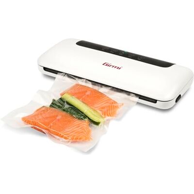 Girmi VT52 Macchina per Sottovuoto, 100 W, Barra Saldante da 4 mm, Sigillatrice da sottovuoto da 70 kPa, Pannello Soft-Touch, Funzionamento Automatico, Incluse 5 Buste da 20x30 cm, Bianco Girmi VT52 Macchina per Sottovuoto, 100 W, Barra Saldante da 4 mm, Sigillatrice da sottovuoto da 70 kPa, Pannello Soft-Touch, Funzionamento Automatico, Incluse 5 Buste da 20x30 cm, Bianco