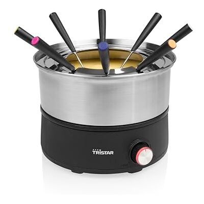 Tristar Set Fonduta Elettrico, Pentola in Acciaio Inox 1,5 L, 8 Forchette, Funzione 2-in-1 Crepes, Parti Lavabili in Lavastoviglie, Senza PFAS, Tristar Set Fonduta Elettrico, Pentola in Acciaio Inox 1,5 L, 8 Forchette, Funzione 2-in-1 Crepes, Parti Lavabili in Lavastoviglie, Senza PFAS,