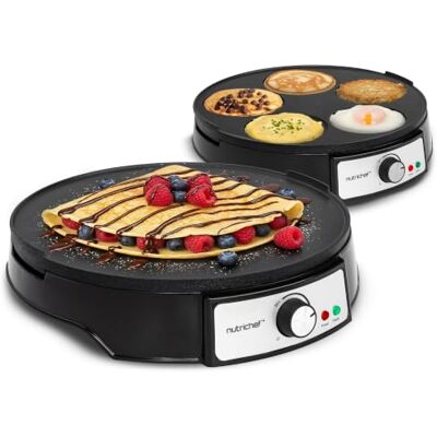 NutriChef Crepiera Elettrica 30 cm 1000W, Crepiera con Piastra Antiaderente Reversibile, Temperatura Regolabile, LED, Spatola e Dispenser, Ideale per Crepes, Crespelle, Pancake, Uova e Bacon NutriChef Crepiera Elettrica 30 cm 1000W, Crepiera con Piastra Antiaderente Reversibile, Temperatura Regolabile, LED, Spatola e Dispenser, Ideale per Crepes, Crespelle, Pancake, Uova e Bacon