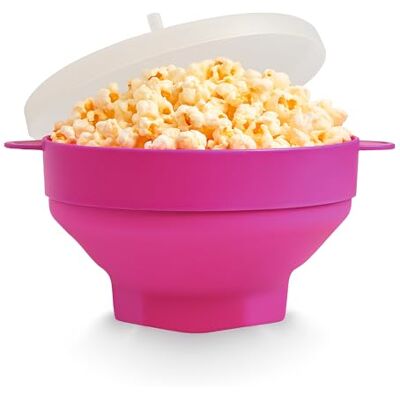 Jocca Palcorn in silicone pieghevole esagonale per forno a microonde, adatto per lavastoviglie, colore rosa (Fucsia silicone), con coperchio Jocca Palcorn in silicone pieghevole esagonale per forno a microonde, adatto per lavastoviglie, colore rosa (Fucsia silicone), con coperchio
