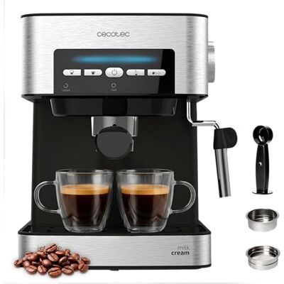 Cecotec Macchina da Caffè Espresso Power Espresso 20 Matic Elite. 850 W, Pressione 20 bar, Serbatoio da 1,5 L, Montalatte Orientabile, Controllo Digitale, Modalità Auto, Acciaio Cecotec Macchina da Caffè Espresso Power Espresso 20 Matic Elite. 850 W, Pressione 20 bar, Serbatoio da 1,5 L, Montalatte Orientabile, Controllo Digitale, Modalità Auto, Acciaio