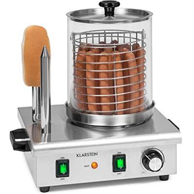 KLARSTEIN Wurstfabrik Pro 550 macchina per hot dog, 550 W, 2 spiedi riscaldanti, termostato 30-100 °C, cilindro in vetro Ø 20 cm, gabbia in acciaio inox Ø 17 cm, cuoci-würstel professionale, argento KLARSTEIN Wurstfabrik Pro 550 macchina per hot dog, 550 W, 2 spiedi riscaldanti, termostato 30-100 °C, cilindro in vetro Ø 20 cm, gabbia in acciaio inox Ø 17 cm, cuoci-würstel professionale, argento