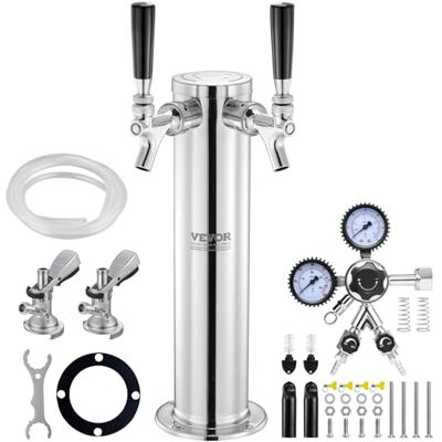 VEVOR Kit Spillatore Colonna Birra a 2 Rubinetti in Acciaio Inossidabile, Rubinetto Birra con Regolatore a Doppio Manometro W21.8, Accoppiatore per Fusti Sistema A VEVOR Kit Spillatore Colonna Birra a 2 Rubinetti in Acciaio Inossidabile, Rubinetto Birra con Regolatore a Doppio Manometro W21.8, Accoppiatore per Fusti Sistema A