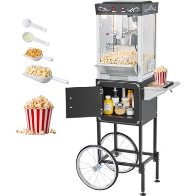 VEVOR Macchina per Popcorn con Carrello, Bollitore in Acciaio Inox da 0,2 kg, 800 W, 48 Tazze per Dose, Stile Cinema, con Controllo a 2 Pulsanti, con Parete in Vetro, 1 Misurino, 3 Cucchiai, Nero VEVOR Macchina per Popcorn con Carrello, Bollitore in Acciaio Inox da 0,2 kg, 800 W, 48 Tazze per Dose, Stile Cinema, con Controllo a 2 Pulsanti, con Parete in Vetro, 1 Misurino, 3 Cucchiai, Nero