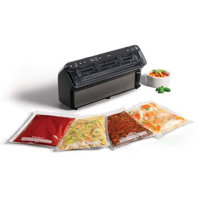 FoodSaver Sigillatore Elite Tutto in uno Liquido+ Alimenti freschi fino a 5 volte più lungo* Sigillatura liquida Con 1 rotolo (28 cm x 2,43 m) & 4 sacchetti di sigillatura sottovuoto (0,94 & 3,78 l FoodSaver Sigillatore Elite Tutto in uno Liquido+ Alimenti freschi fino a 5 volte più lungo* Sigillatura liquida Con 1 rotolo (28 cm x 2,43 m) & 4 sacchetti di sigillatura sottovuoto (0,94 & 3,78 l