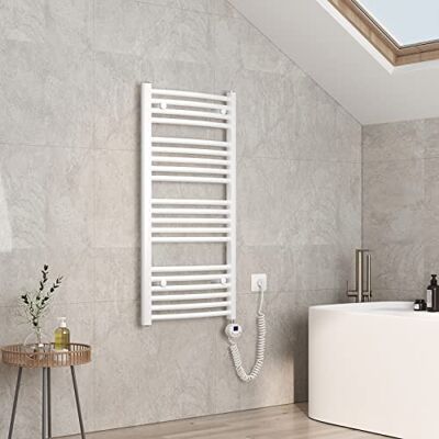 EMKE Scaldasalviette elettrico, 100 x 50 cm, curvo, scaldasalviette elettrico, con termostato, scaldasalviette elettrico, con barra riscaldante, bianco, 500 Watt EMKE Scaldasalviette elettrico, 100 x 50 cm, curvo, scaldasalviette elettrico, con termostato, scaldasalviette elettrico, con barra riscaldante, bianco, 500 Watt