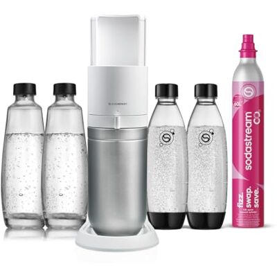 Sodastream - Duo con cilindro di CO2, 2 bottiglie di vetro, 2 bottiglie lavabili in lavastoviglie - Soda Maker Sodastream - Duo con cilindro di CO2, 2 bottiglie di vetro, 2 bottiglie lavabili in lavastoviglie - Soda Maker